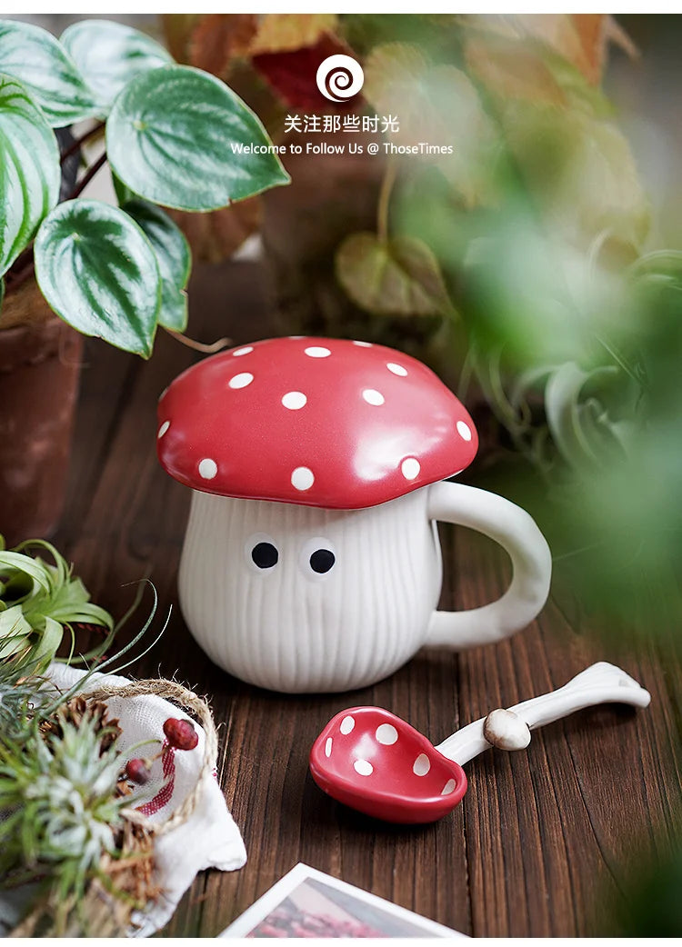 Cute Red Mushroom Ceramic Tableware Coffee Cup Afternoon Tea Set Creative Cartoon Pastry Plate Rice Bowl Salad Plate Dinner Dish