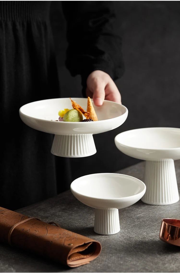 High Footed Plate Ceramic Japanese Style Exquisite Small Fruit Platter Snack Plates Office Tea Dish Restaurant Hotel Tableware