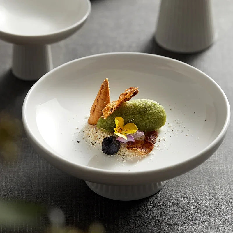 High Footed Plate Ceramic Japanese Style Exquisite Small Fruit Platter Snack Plates Office Tea Dish Restaurant Hotel Tableware