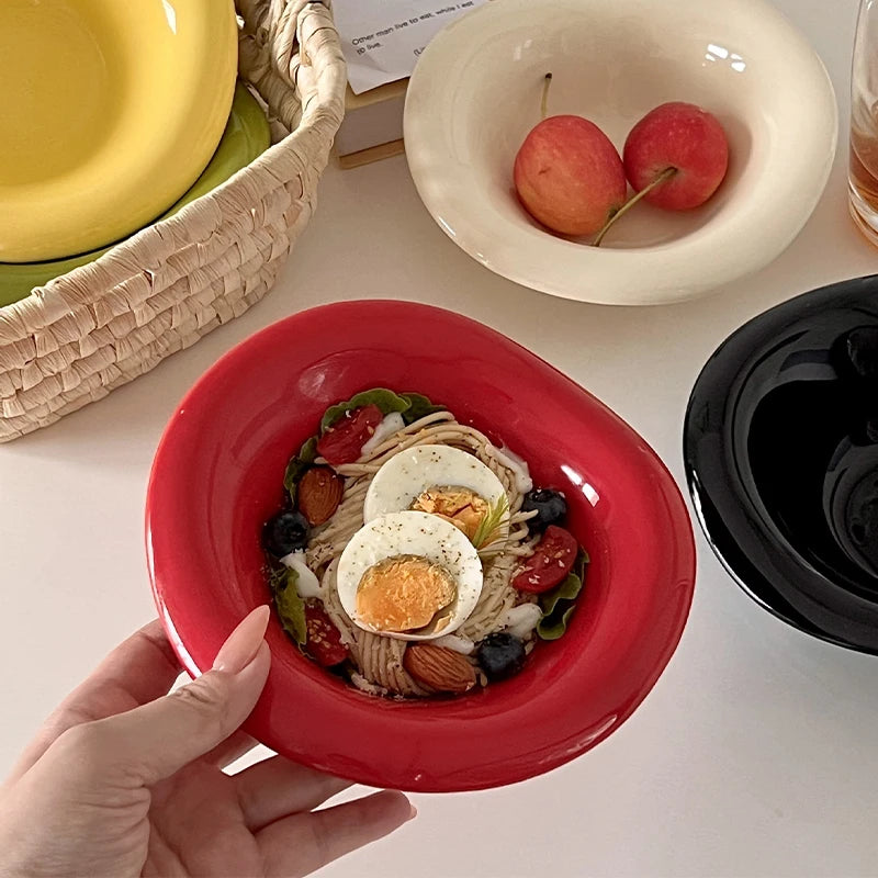 Ins Ceramic Saucer Korean Style Dessert Yogurt Oats Bowl Cream Color Fruit Salad Container Food Display Plate Kitchen Utensils