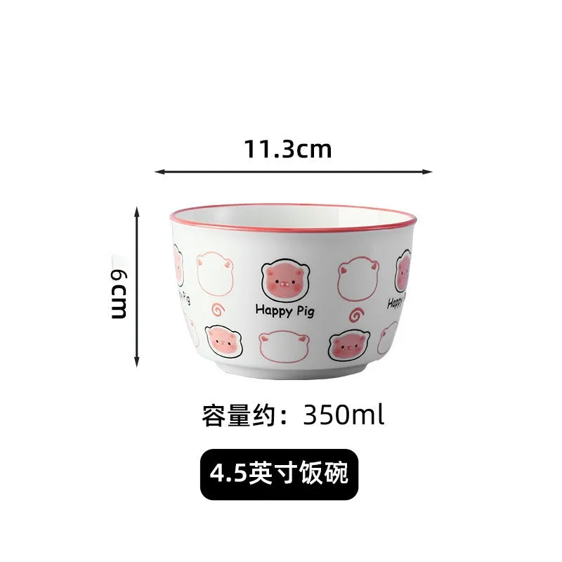 Cute Pig Ceramic Bowl Set Under Glaze Color Home Tableware Porcelain Dishes New Design