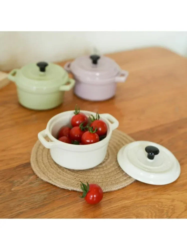 Ceramic Breakfast Bowl with Hanging Ears Anti-scalding Microwaveable Kid's Steamed Egg Food Bowl with Lid Household Soup Bowl