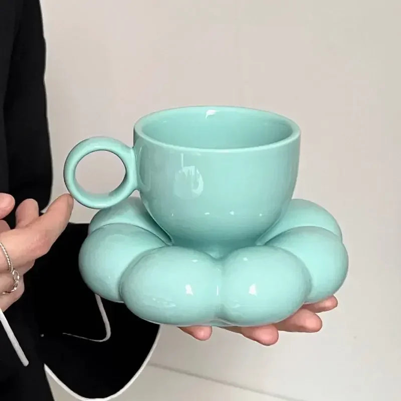 Ceramic Cloud-Shaped Coffee Cup Creative Sunflower Saucer Unique Office Afternoon Tea Mug Exquisite Milk Cups Kitchen Drinkware