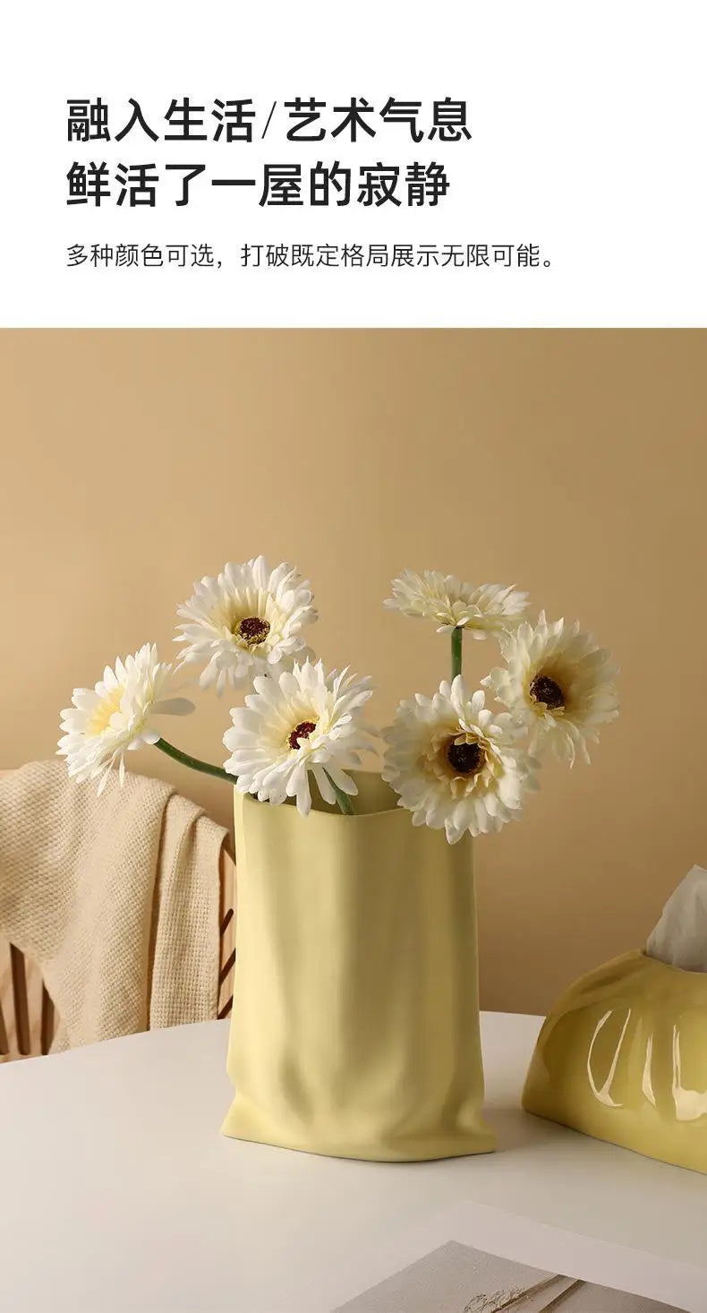 Beihanmei Cream Ceramic Vase Elegant Home Decor for Living Room Entryway Tabletop Flower Arrangement
