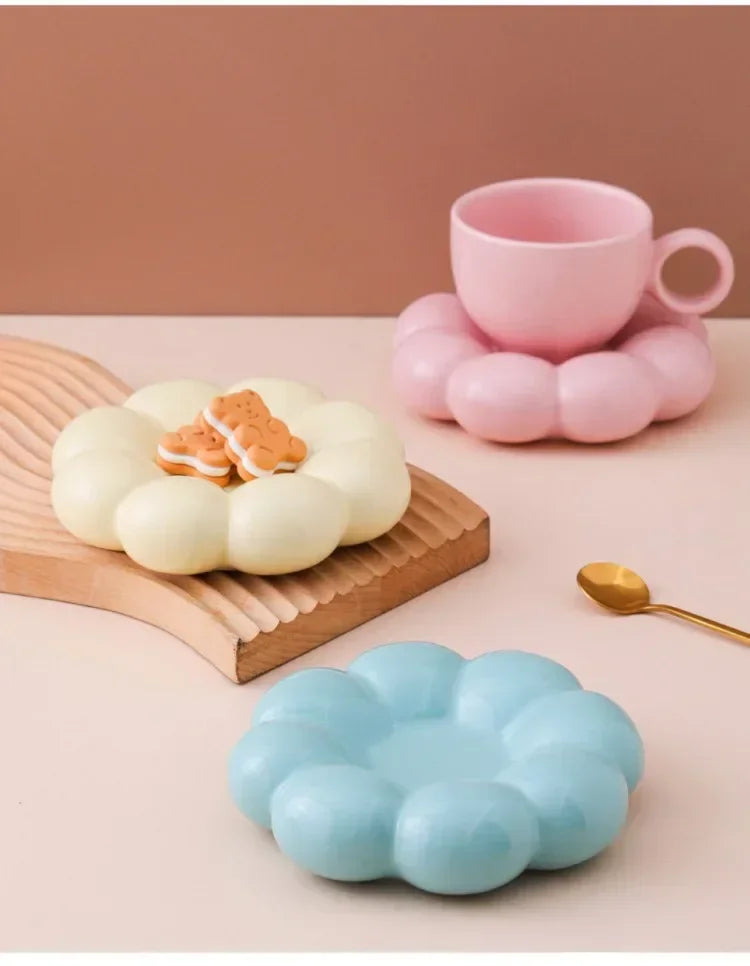 Ceramic Cloud-Shaped Coffee Cup Creative Sunflower Saucer Unique Office Afternoon Tea Mug Exquisite Milk Cups Kitchen Drinkware