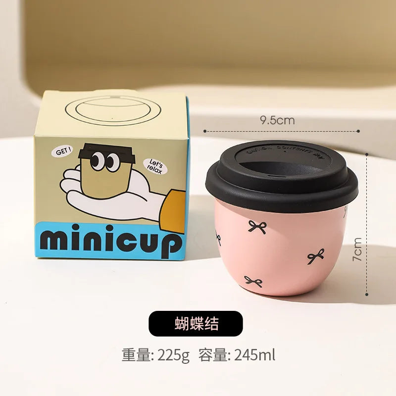 Pink Hand-held Coffee Cup Cute Casual Cup with Lid Female Water Cup French Beautiful Drinking Water Ceramic with Silicone Lid