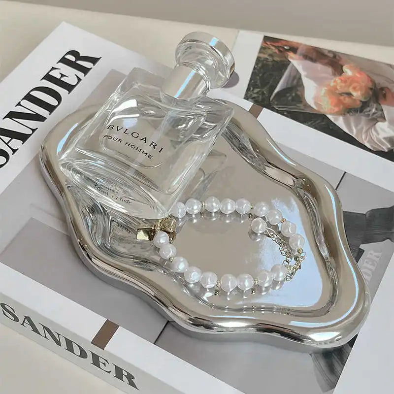 Silver Ceramic Plate Dish Irregular Tray Decorative Tray Storage Plate Household Snack Dish Shooting Props Shop Display