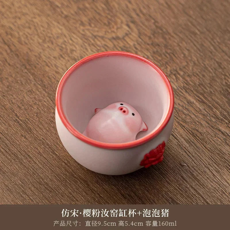 Creative Pig Inside Ceramic Teacup, Funny Bubble Spitting Pig Design, Espresso Coffee Water Mug, Cute Novelty Gift