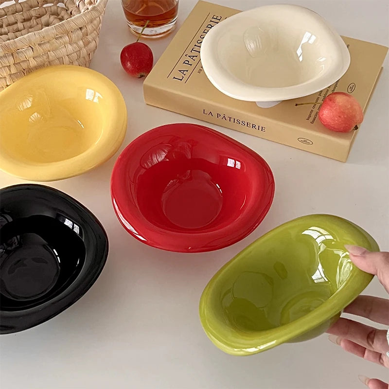 Ins Ceramic Saucer Korean Style Dessert Yogurt Oats Bowl Cream Color Fruit Salad Container Food Display Plate Kitchen Utensils