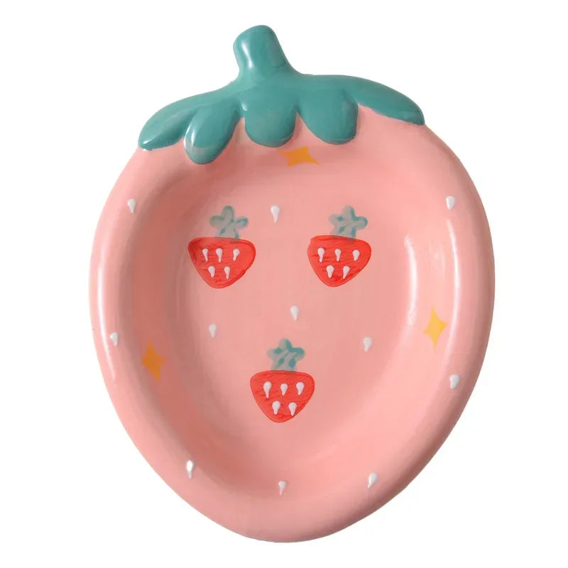 Fruit Plates Ceramic Household Cute Dessert Plates Salad Plates Home Desktop Fun Decoration Plates Mini Trays Kitchen Oil Plates