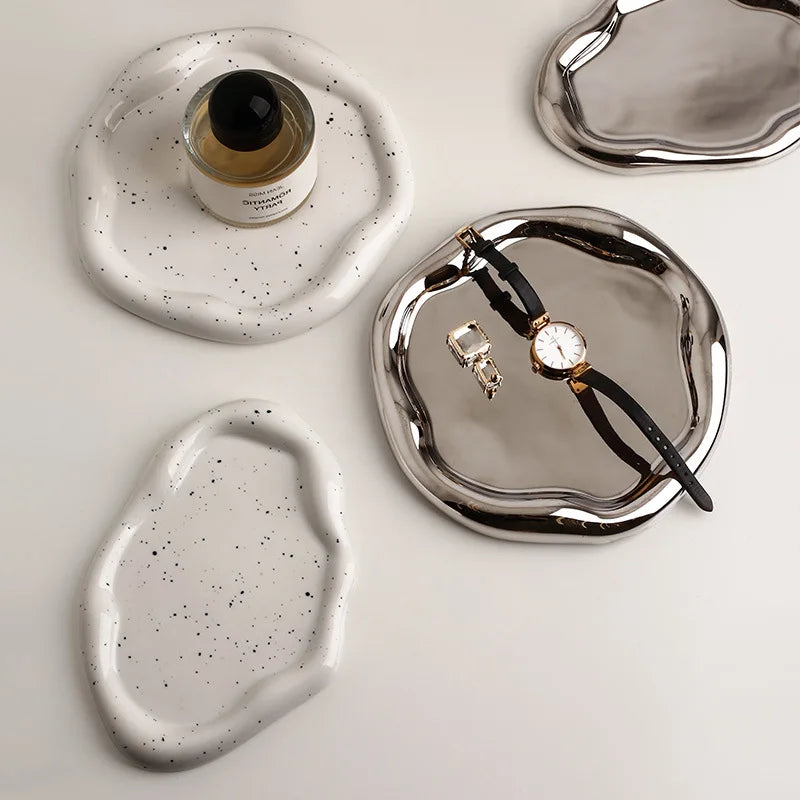 Creative Home Light Luxury Decoration Tray Ceramic Storage Tray Fruit Snack Tray Coffee Table Jewelry Tray Ins Decoration
