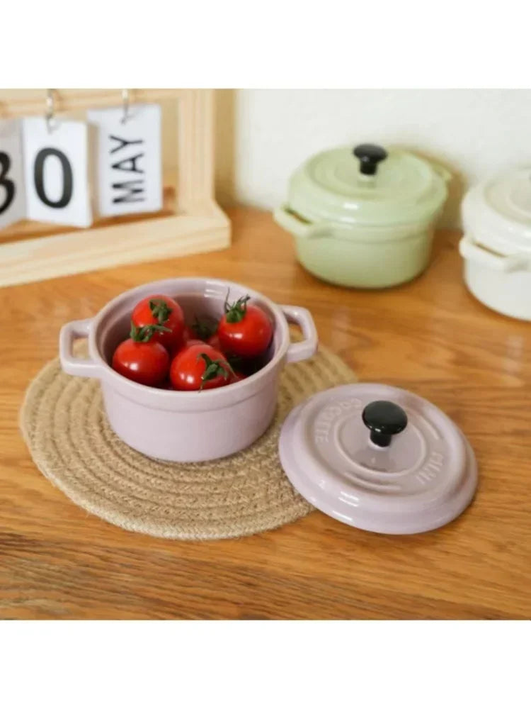 Ceramic Breakfast Bowl with Hanging Ears Anti-scalding Microwaveable Kid's Steamed Egg Food Bowl with Lid Household Soup Bowl