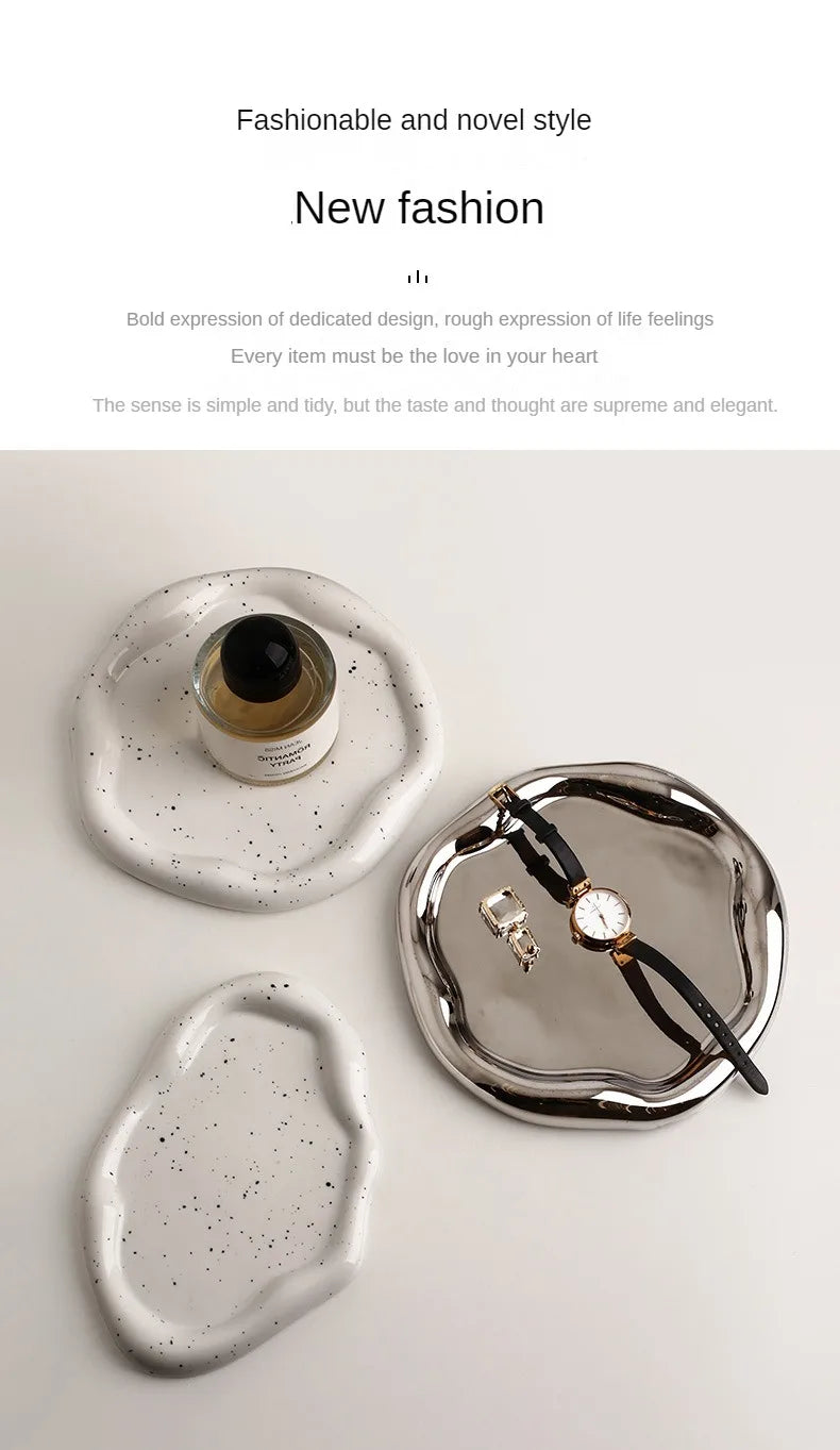 Creative Home Light Luxury Decoration Tray Ceramic Storage Tray Fruit Snack Tray Coffee Table Jewelry Tray Ins Decoration