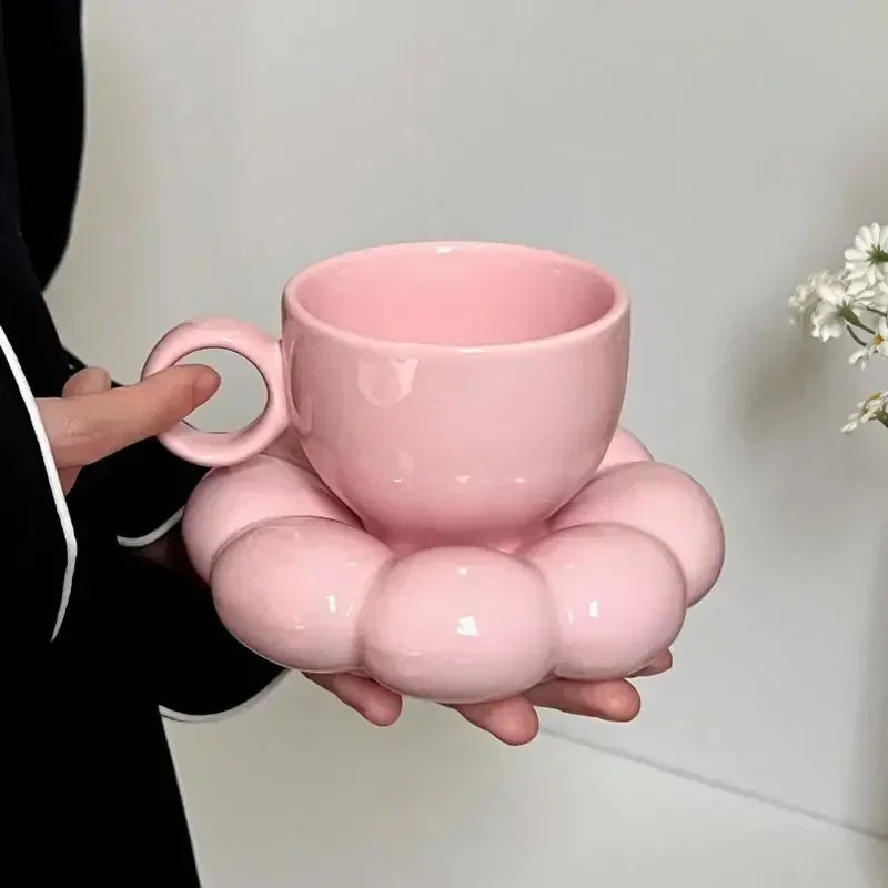 Ceramic Cloud-Shaped Coffee Cup Creative Sunflower Saucer Unique Office Afternoon Tea Mug Exquisite Milk Cups Kitchen Drinkware
