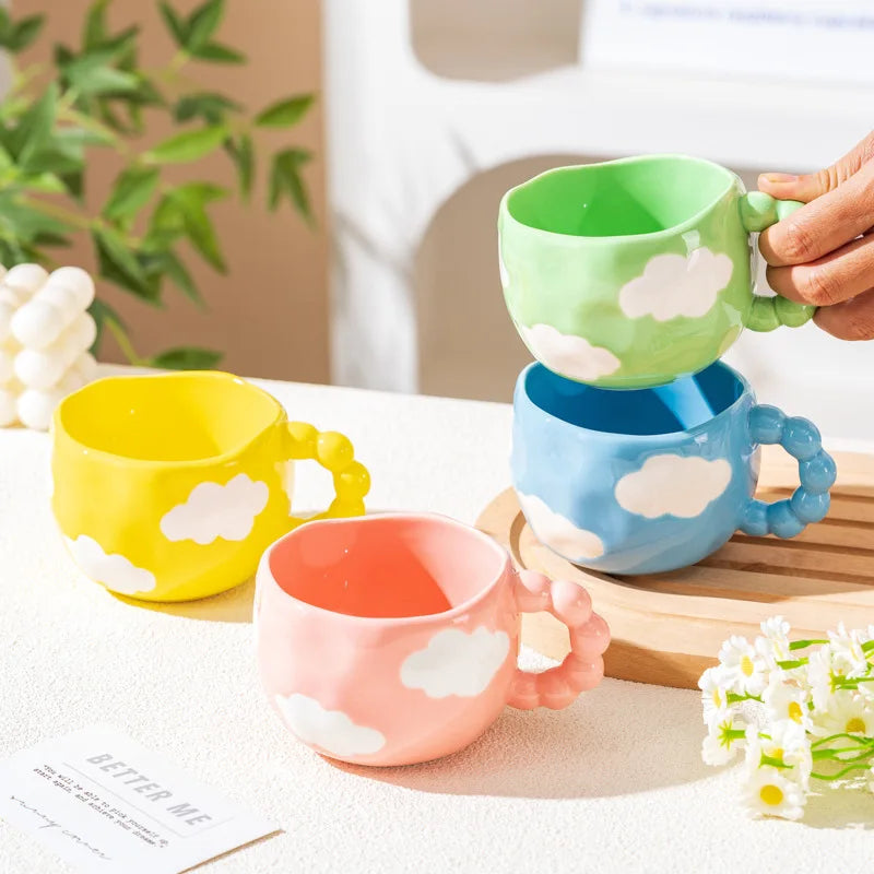 Cute Ceramic Mugs Cloud Heart Pattern Coffee Cups Flower Milk Tea Cup 250ML Drinkware Kitchen