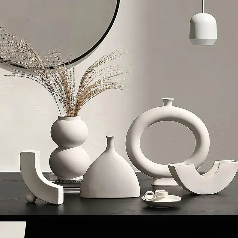 Modern Simple Ceramic Art Vase Dried Flowers Flower Arrangement Ornaments Living Room TV Cabinet Bedroom Desktop Home Decoration