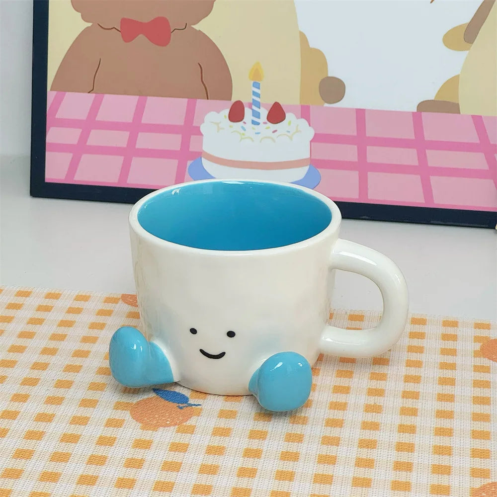 Cute Cartoon Coffee Ceramic Cup Home Desktop Decoration Smiling Face Coffee Cup For Holiday Gift