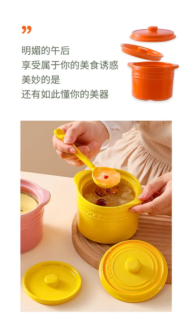 Double Lid Ceramic Bowl,Bird's Nest Steamed Egg Bowl Dessert Cup Stockpot for Boiling, Simmer Cooking Pot Kitchen Cooking Tools
