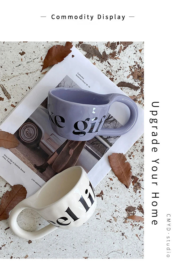 350ml Large Capacity Ceramic Mug Hand Pinched Big Ears Home High Value Water Cup Milk Coffee Cup Couple Pair Gift Cup