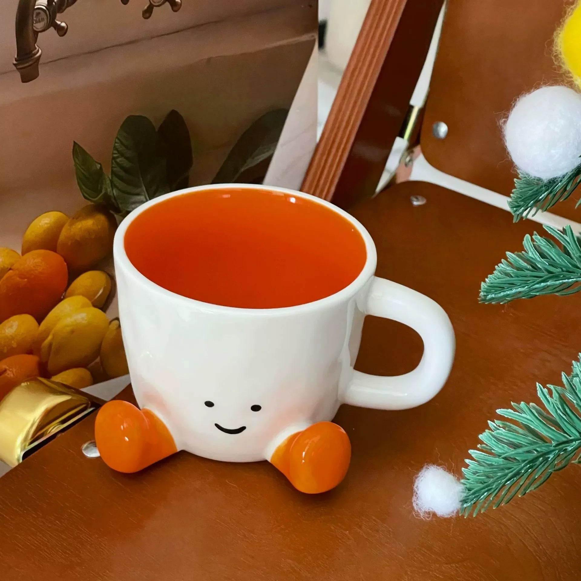 Cute Cartoon Coffee Ceramic Cup Home Desktop Decoration Smiling Face Coffee Cup For Holiday Gift