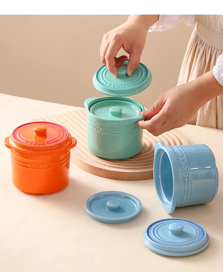Double Lid Ceramic Bowl,Bird's Nest Steamed Egg Bowl Dessert Cup Stockpot for Boiling, Simmer Cooking Pot Kitchen Cooking Tools