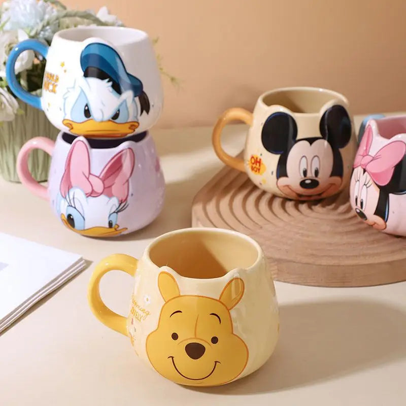 Hot Disney Mickey Mouse Minnie Coffee Mugs Cute Cartoon Donald Milk Mugs Creative Mugs Handle Kids Water Cup With Handgrip 450ml