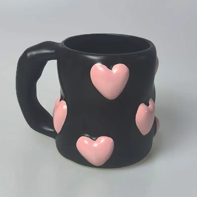Cute Heart Pink Ceramic Mug Home Coffee Cups Set Kitchen Drinkware Set Birthday Gift Home Decoration