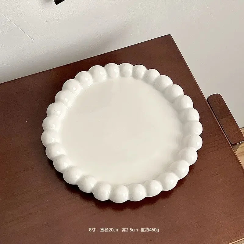 Cream Ins Ceramic Plate Bead Ordering Plate Milk Whisper Korean Wind Bead Edge Dessert Plate Breakfast Dish Home Tableware