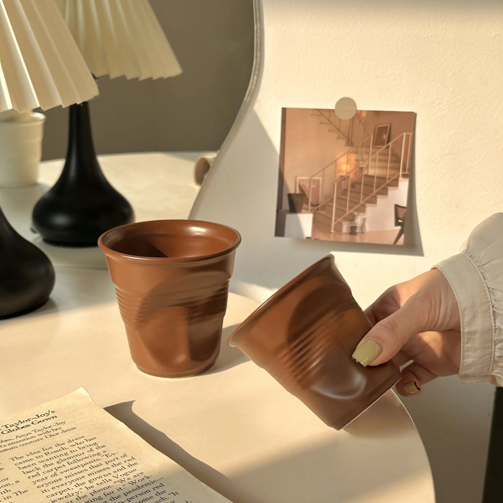 Ceramic Irregular Coffee Cup，200/400ml Pure Color Coffee Mug  Milk Mug Tea Drinks Water Cup，Home Office Tumbler Mugs