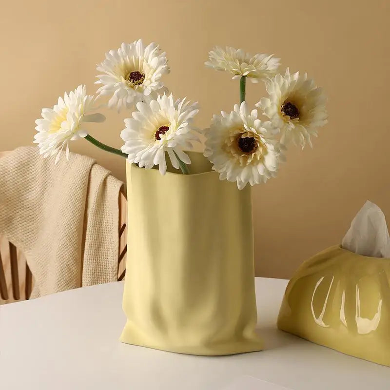 Beihanmei Cream Ceramic Vase Elegant Home Decor for Living Room Entryway Tabletop Flower Arrangement