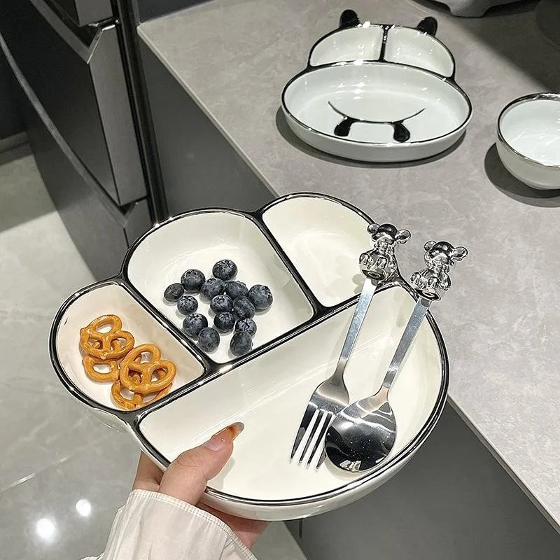 Ceramic Compartmentalized Dinner Plate For Adults To Lose Weight, Cute Dish Plate For One Person To Eat, Separate Meal System