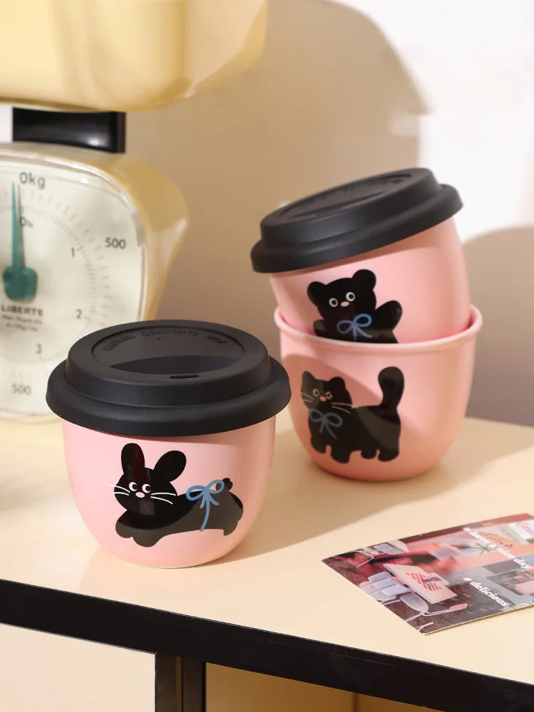 Pink Hand-held Coffee Cup Cute Casual Cup with Lid Female Water Cup French Beautiful Drinking Water Ceramic with Silicone Lid