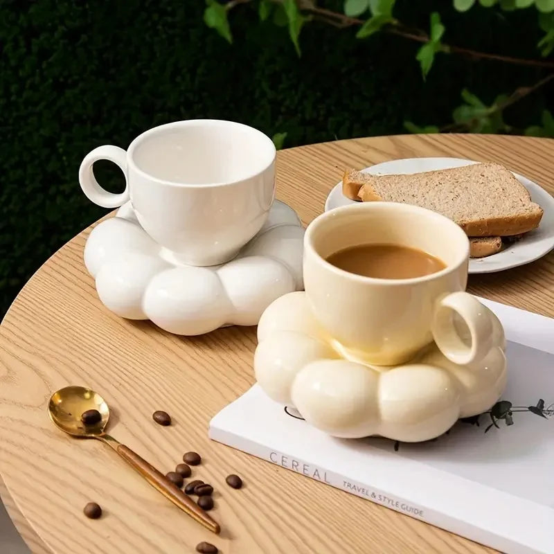 Ceramic Cloud-Shaped Coffee Cup Creative Sunflower Saucer Unique Office Afternoon Tea Mug Exquisite Milk Cups Kitchen Drinkware