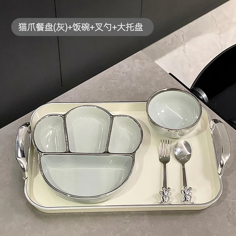 Ceramic Compartmentalized Dinner Plate For Adults To Lose Weight, Cute Dish Plate For One Person To Eat, Separate Meal System