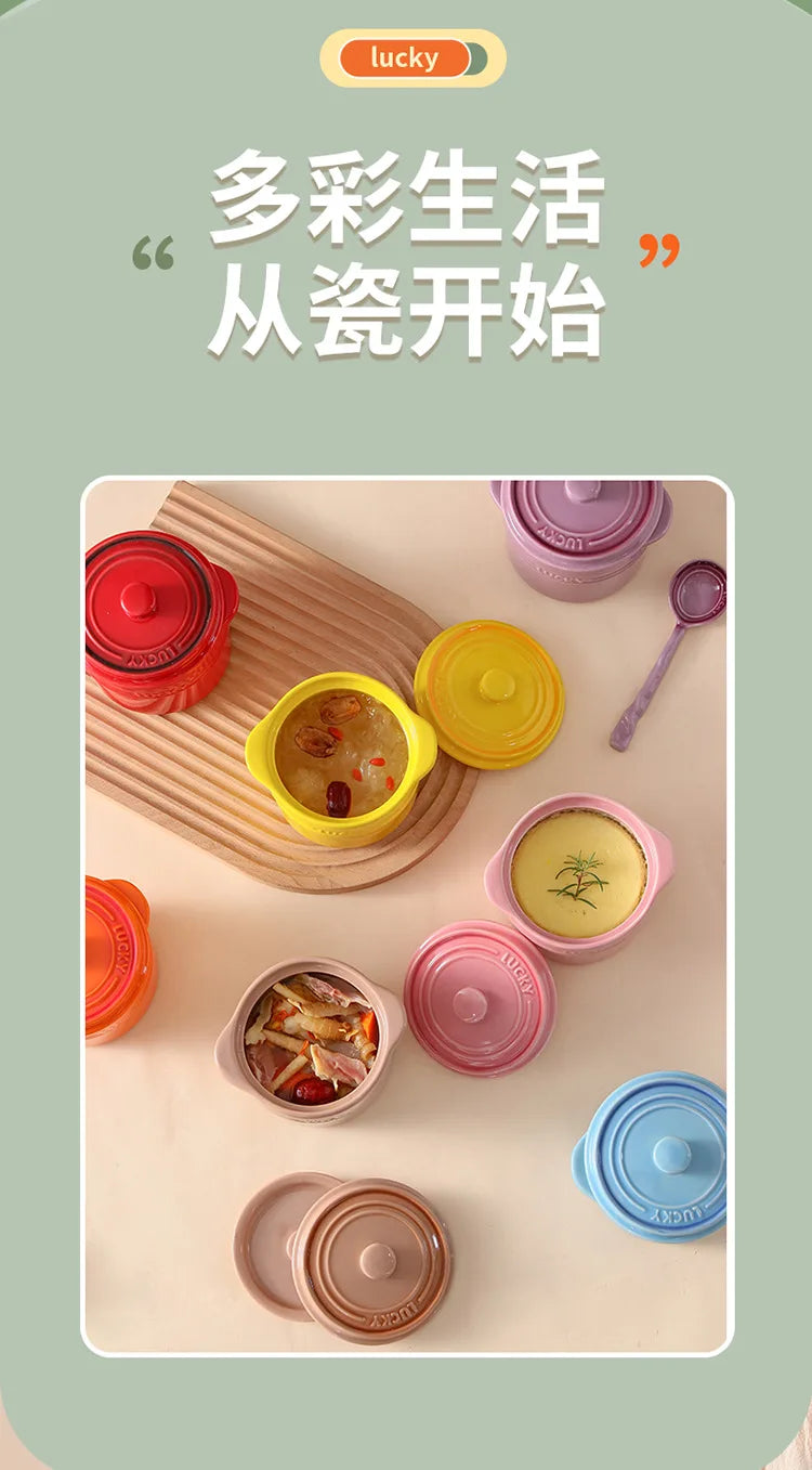 Double Lid Ceramic Bowl,Bird's Nest Steamed Egg Bowl Dessert Cup Stockpot for Boiling, Simmer Cooking Pot Kitchen Cooking Tools