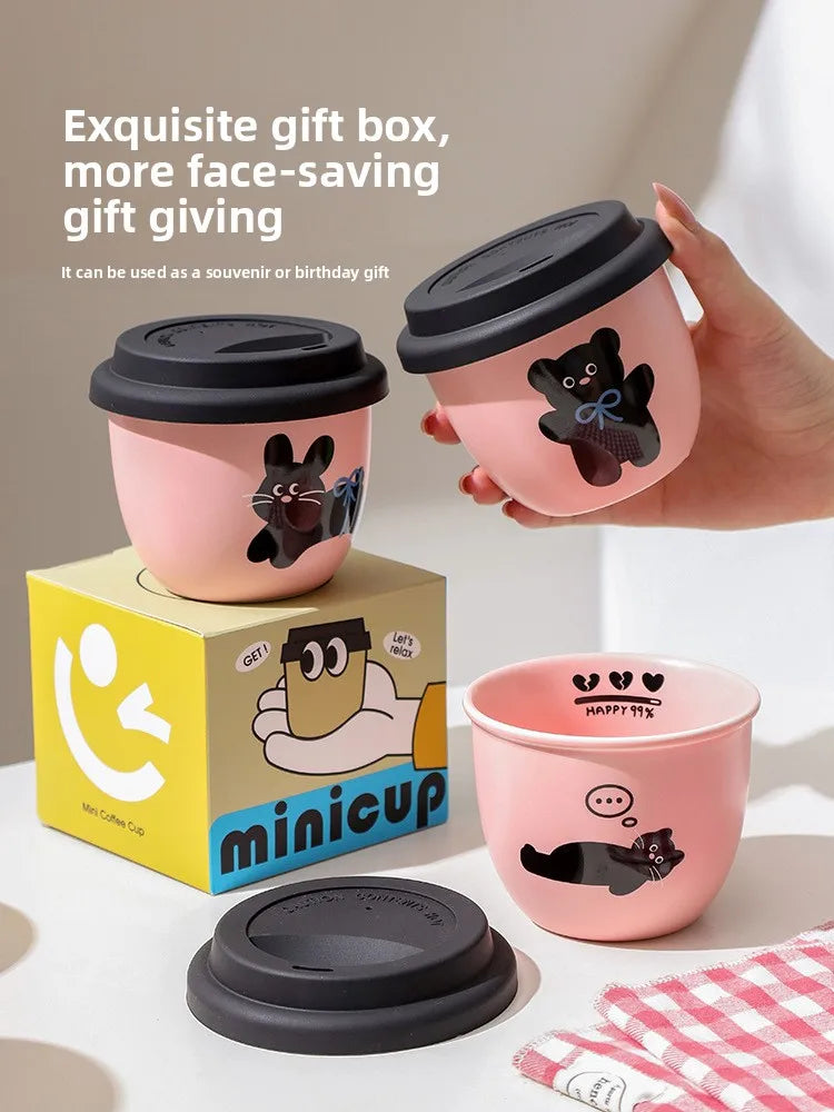 Pink Hand-held Coffee Cup Cute Casual Cup with Lid Female Water Cup French Beautiful Drinking Water Ceramic with Silicone Lid