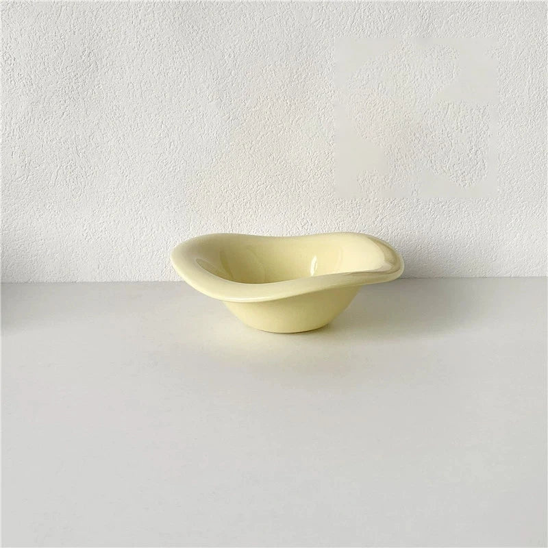 Ins Ceramic Saucer Korean Style Dessert Yogurt Oats Bowl Cream Color Fruit Salad Container Food Display Plate Kitchen Utensils