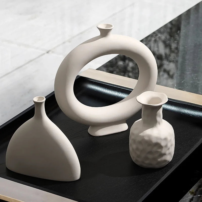 Modern Simple Ceramic Art Vase Dried Flowers Flower Arrangement Ornaments Living Room TV Cabinet Bedroom Desktop Home Decoration