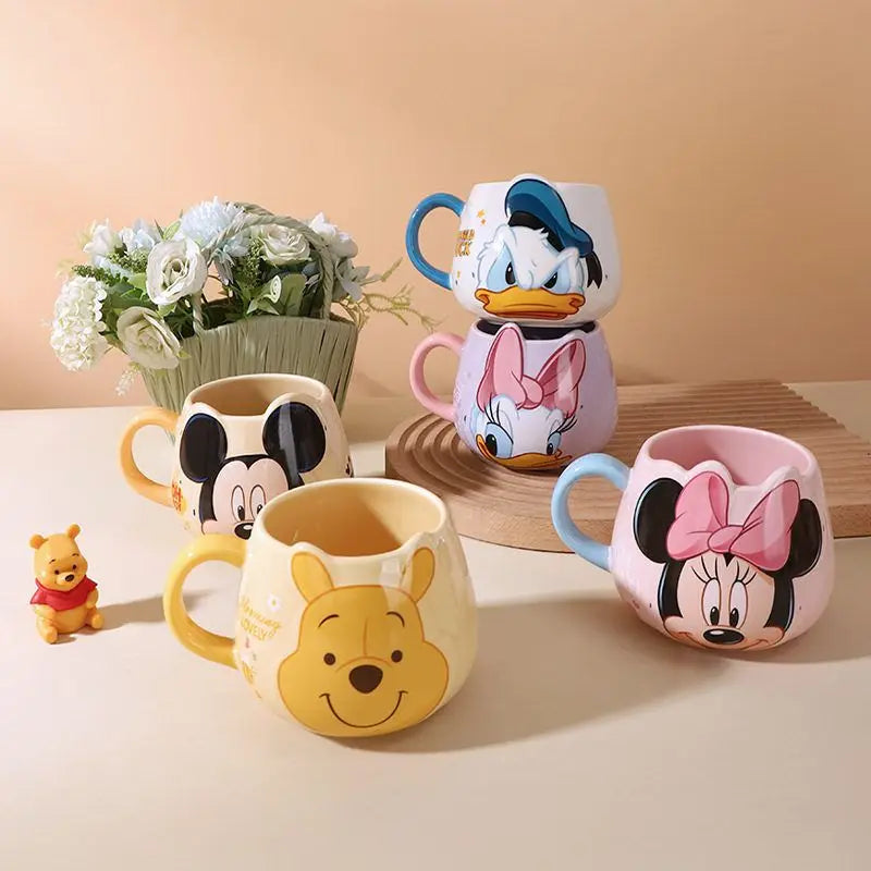 Hot Disney Mickey Mouse Minnie Coffee Mugs Cute Cartoon Donald Milk Mugs Creative Mugs Handle Kids Water Cup With Handgrip 450ml