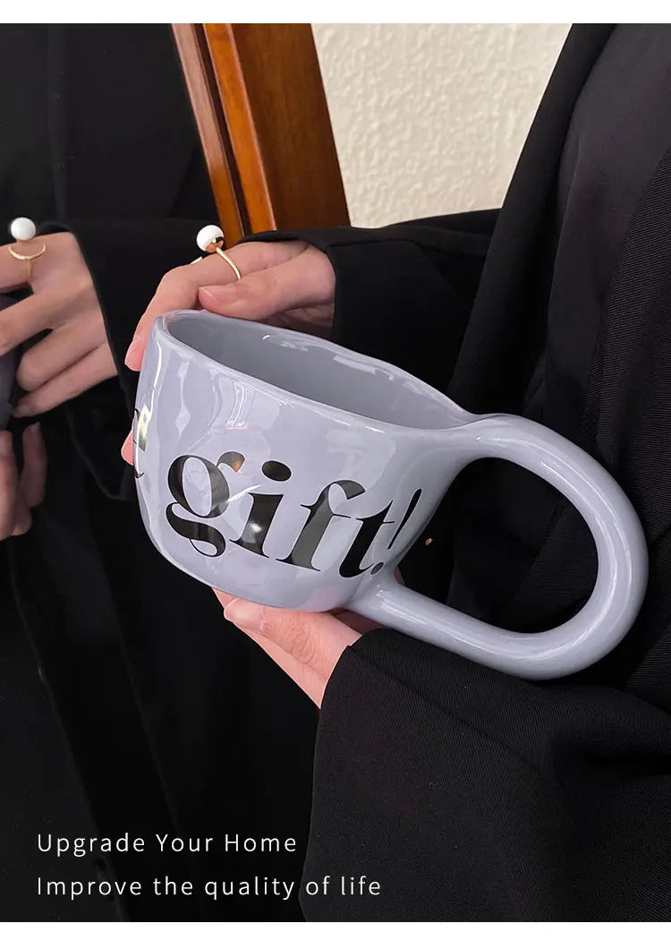 350ml Large Capacity Ceramic Mug Hand Pinched Big Ears Home High Value Water Cup Milk Coffee Cup Couple Pair Gift Cup