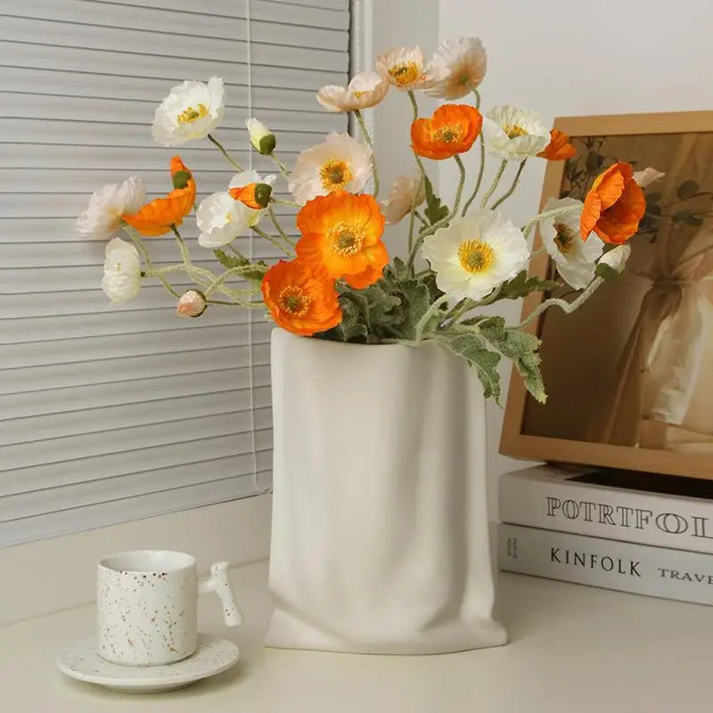 Beihanmei Cream Ceramic Vase Elegant Home Decor for Living Room Entryway Tabletop Flower Arrangement