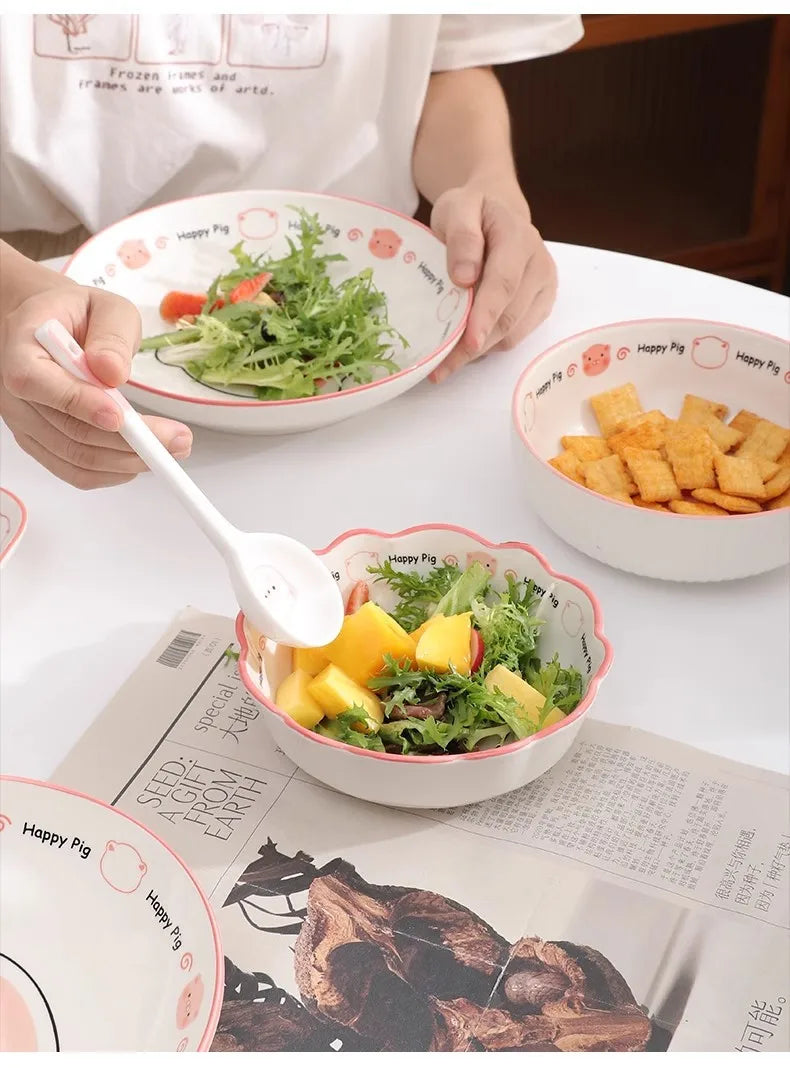 Cute Pig Ceramic Bowl Set Under Glaze Color Home Tableware Porcelain Dishes New Design