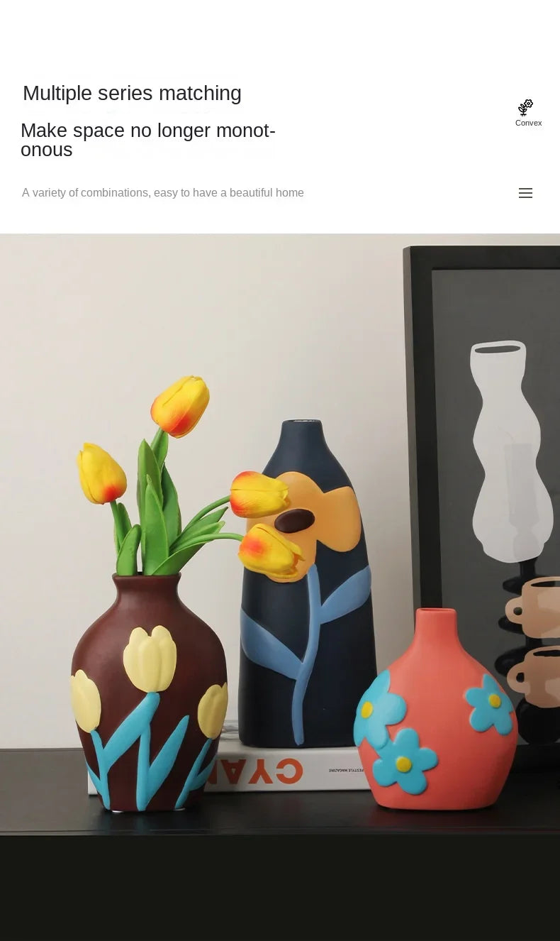 Desktop Ceramic Vase Living Room Flower Arrangement Creative Living Room Home Decoration Morandi Painted Flower Device