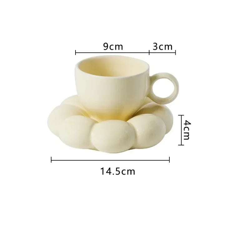 Ceramic Cloud-Shaped Coffee Cup Creative Sunflower Saucer Unique Office Afternoon Tea Mug Exquisite Milk Cups Kitchen Drinkware