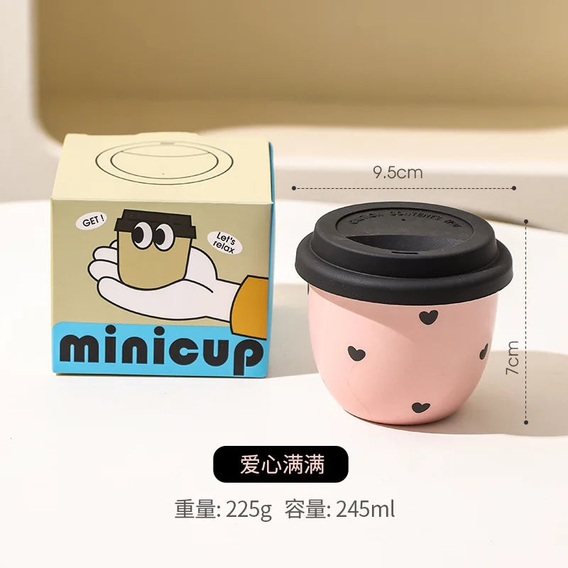 Pink Hand-held Coffee Cup Cute Casual Cup with Lid Female Water Cup French Beautiful Drinking Water Ceramic with Silicone Lid