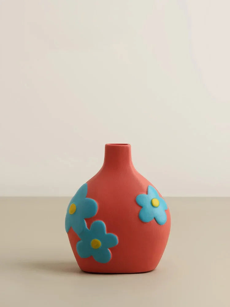 Desktop Ceramic Vase Living Room Flower Arrangement Creative Living Room Home Decoration Morandi Painted Flower Device