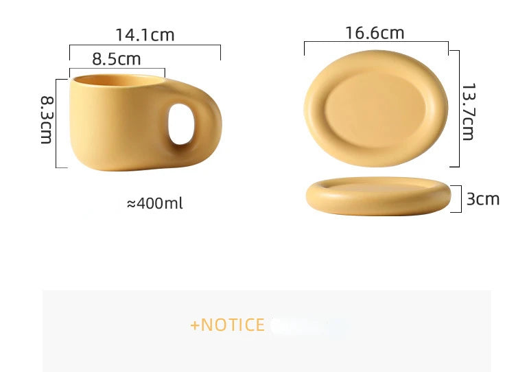 400ml Fat Handmade Chubby Mug Creative Nordic Home Decoration Oval Plate Personalized Ceramic Cup Saucer Coffee Tea Milk Cake