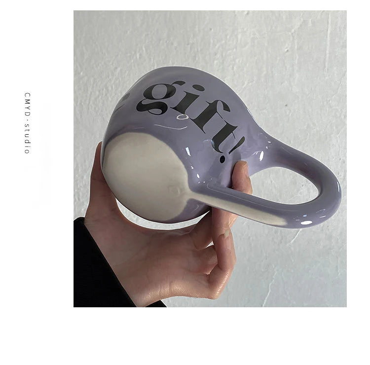 350ml Large Capacity Ceramic Mug Hand Pinched Big Ears Home High Value Water Cup Milk Coffee Cup Couple Pair Gift Cup