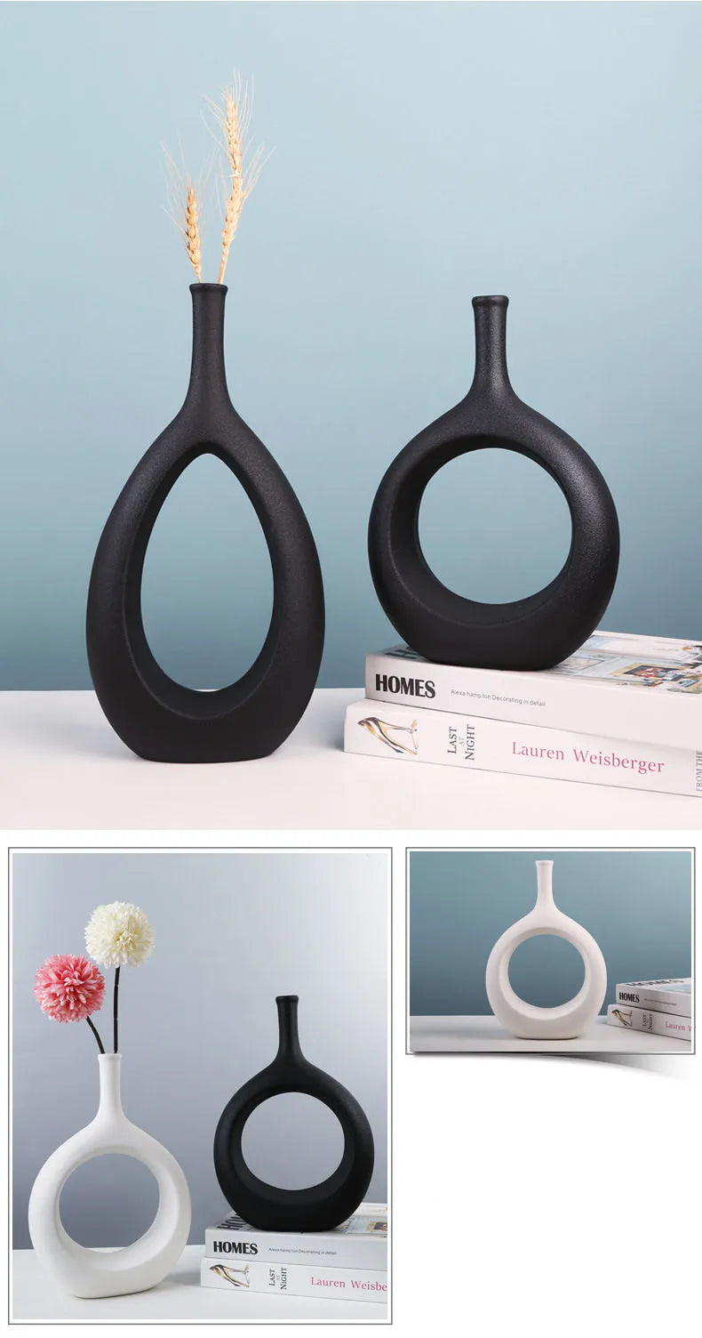 Ceramic Hollow Vase Nordic Flower Pot Modern Art Planter Pots Office Living Room Desktop Interior Home Decoration Accessories