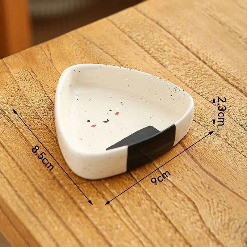 Ceramic Sauce Plate Lovely Sesame Dots Triangle Rice Ball Shaped Seasoning Disc cute design afternoon tea cutlery mini bowl